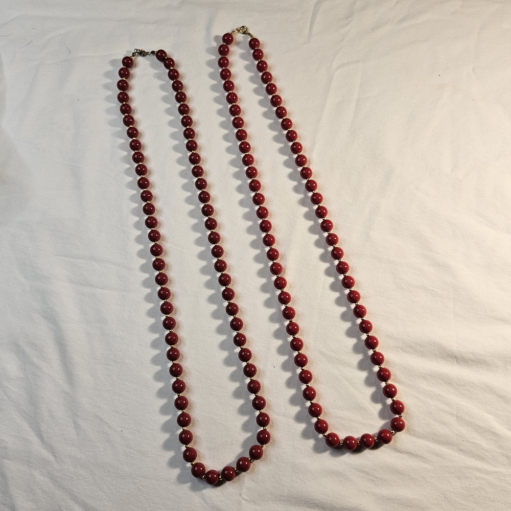 Red Beaded Necklace with Classic Strand Design Lot Of 2 28 Inches